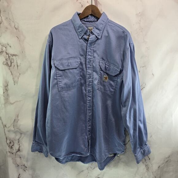 Carhartt Shirt Mens XL FR Fire Long Sleeve Button Down Blue CAT 2 ATPV 8.7 - Picture 1 of 13